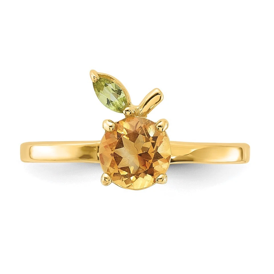 Anillo de oro amarillo de 14k 0,87 quilates citrino y peridoto naranja para mujer talla 7 Foto 4 de 4