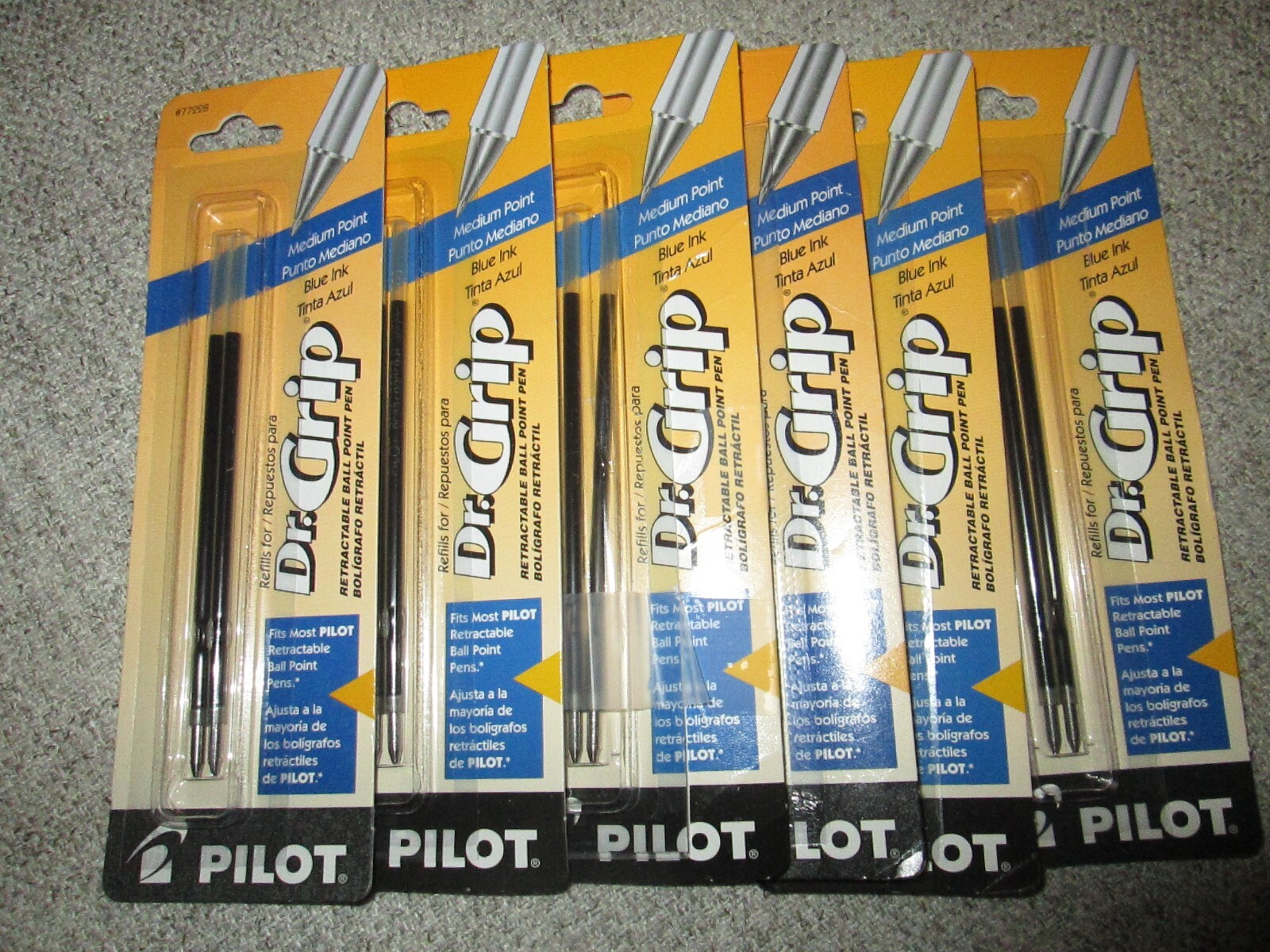 6 Packs (12 Total) 77228 Pilot Dr. Grip Retractable Pen Refill Medium Blue Ink