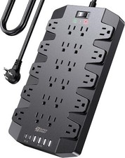 Power Strip, SUPERDANNY Surge Protector with 22 Outlets, 2 6.5 ft, Black