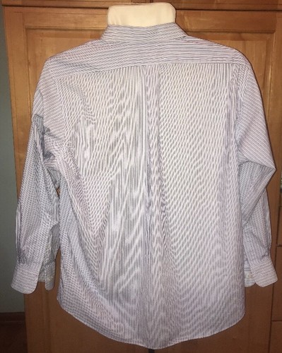 Chaps Dress Shirt 17-17 1/2 x 34/35 XL Blue Gold Stripes Classic EUC - Picture 2 of 5