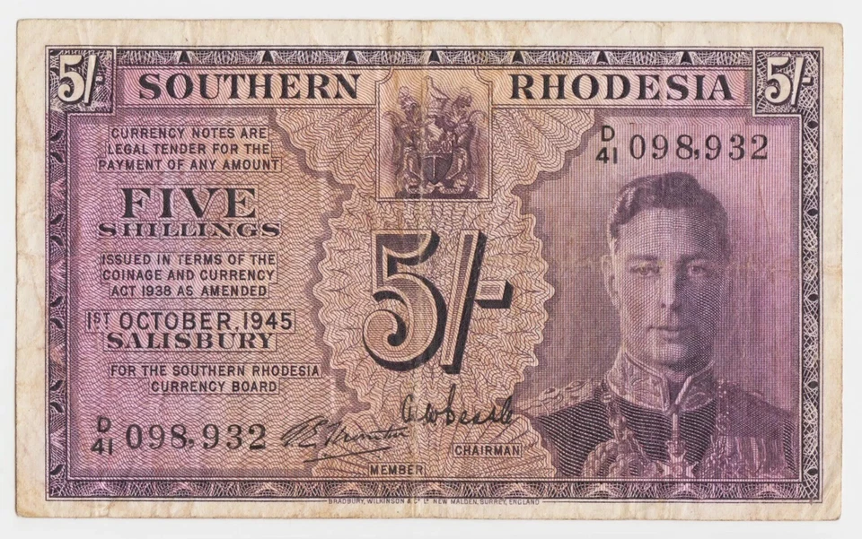 Southern Rhodesia 5 Shillings 1945 P8b King George Sig: Thornton & Beadle VF - Image 3 of 4