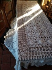 Nappe blanche ajourée crochetée rectangulaire pur coton motif en relief 240x160