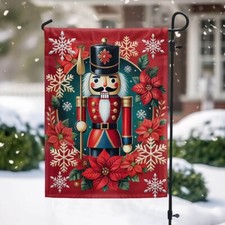Nutcracker Poinsettia Merry Christmas Flag Graden Flag