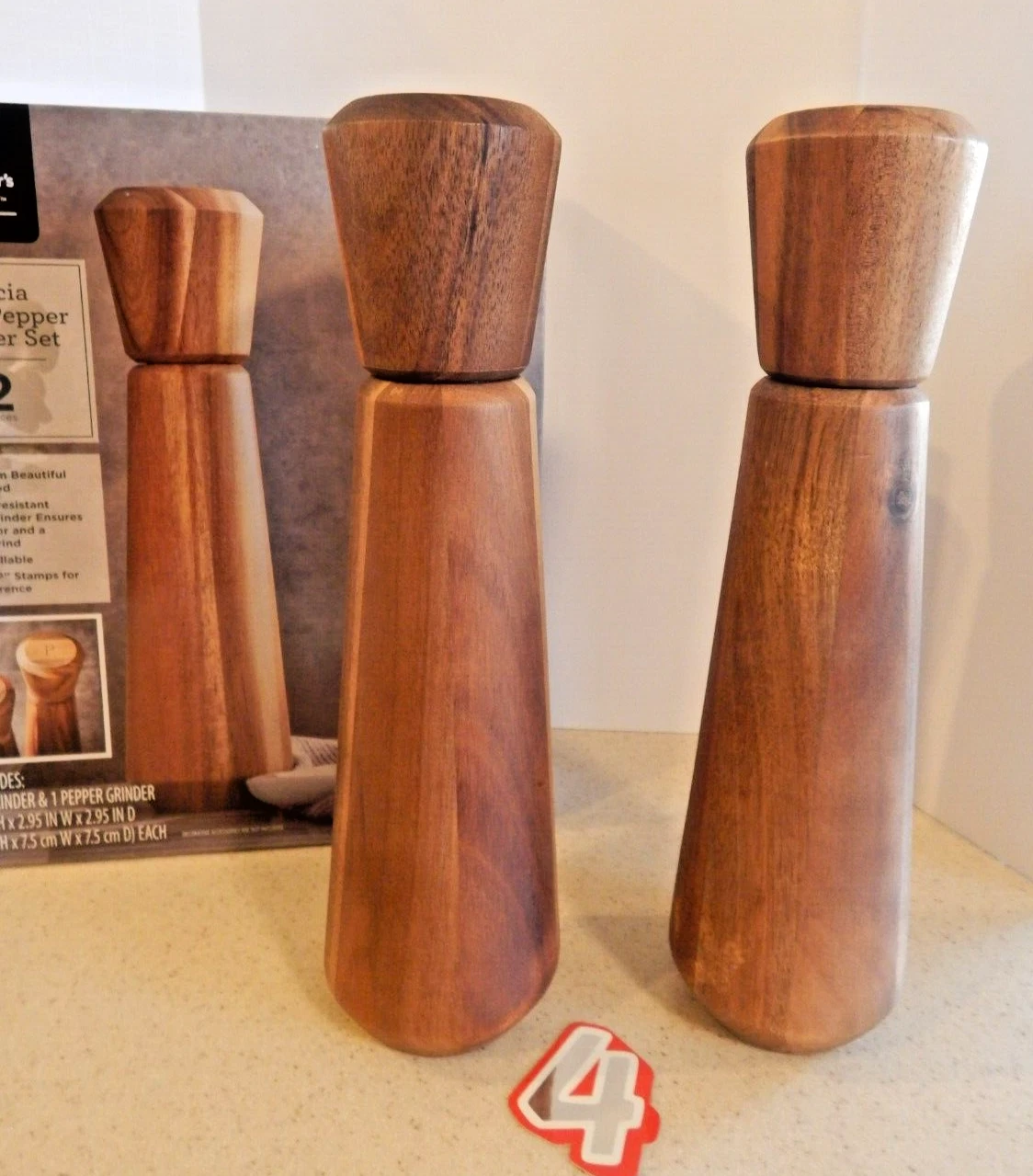 Wooden Salt and Pepper Grinder Set Sustainable Acacia Wood 11" Elegant Dining