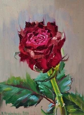 Original Oil Painting ROSE Flower on fiberboard signed 8x6 inch