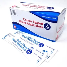 DYNAREX Sterile Cotton Tip Applicator, 6" Wood Swab Sticks 100/Box # 4305