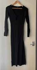 Pretty Little Thing PLT Black Ribbed Dress Sleeves L Large