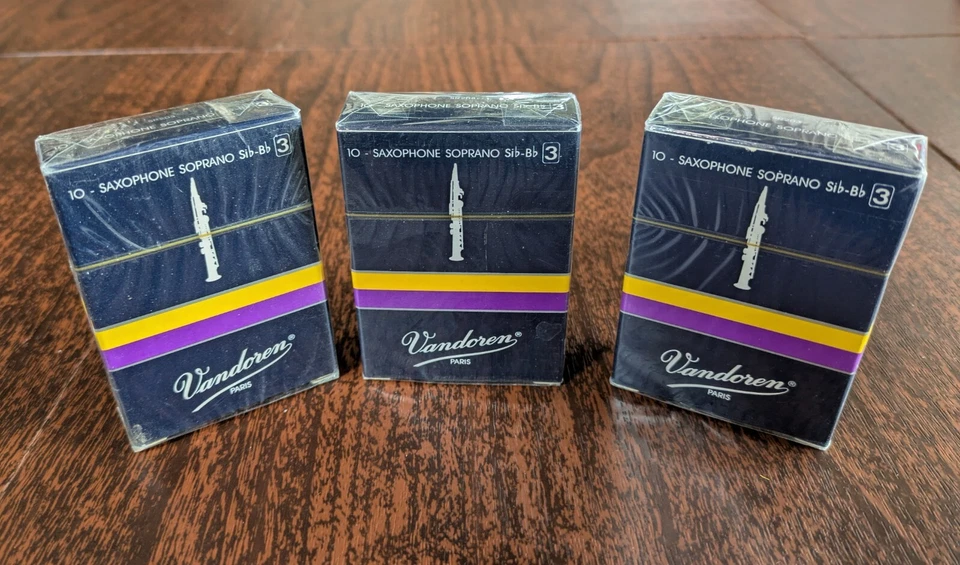 Vandoren Soprano Saxophone Reeds, Box of 10, Strength 3, Brand New in Sealed Box