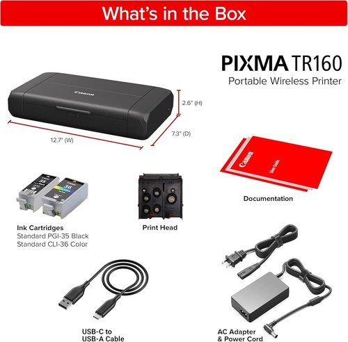 Imprimante portable sans fil Canon PIXMA TR160, AirPrint, 1,44" OLED, plateau de 50 feuilles - Photo 8/9