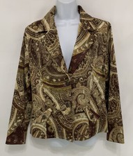 Chico's Jacket Size 1/ Fits Size 8 Brown Paisley Lined 2 Button Style Blazer