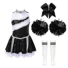 DE Mädchen Cheer Leader Cheerleading Kostüm Glitzer Kleid mit Zubehör Cheer Tanz