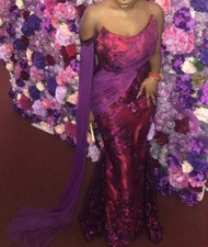 Beautiful Burgundy And Purple Evening Gown With Gorgeous Detail - Size 10