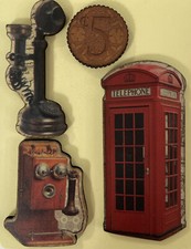 TELEPHONE Dimensional Embellishments •Phone Booth•Dr.Who•Antique•Call box•Coins