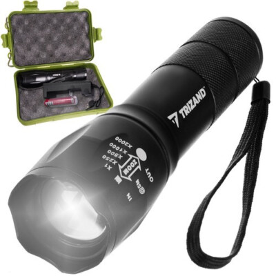 Taschenlampe mit Akku T6 LED und USB Ladegerät CREE 5W Aluminium wasserdicht