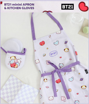 BTS BT21 minini Kitchen Apron, Oven Mitt Cotton Official Authentic