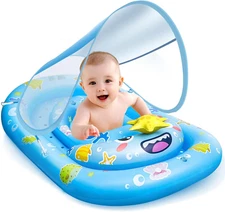 Baby Pool Float with Canopy UPF50+ Sun Protection, Inflatable Kids Pool Floats