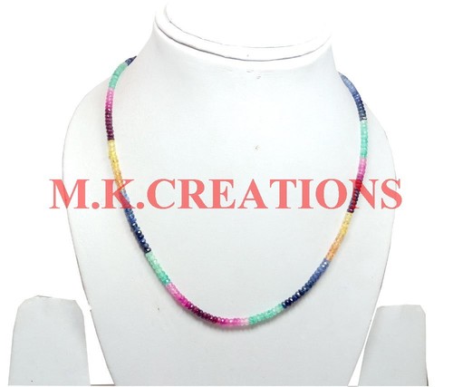 3-4MM Natural Ruby Emerald Sapphire Faceted Beads Beaded Rich Necklace - Picture 5 of 6