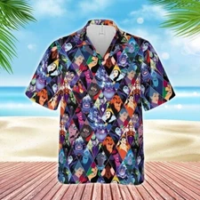 Disney Villains Characters Hawaiian Button Down Shirt Unisex Adults S-5XL