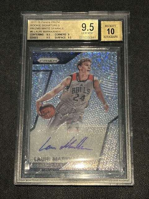 2017-18 Prizm Rookie Signatures White Sparkle 1/1 Lauri Markkanen Auto BGS 9.5