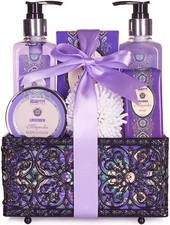 BRUBAKER Cosmetics Home Spa Gift Basket - Lavender & Magnolia Scent - 7 Pcs 