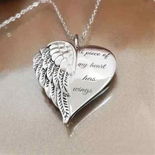 Angel Heart Memorial Pendant Keepsake Necklace - A Piece of My Heart Has Wings