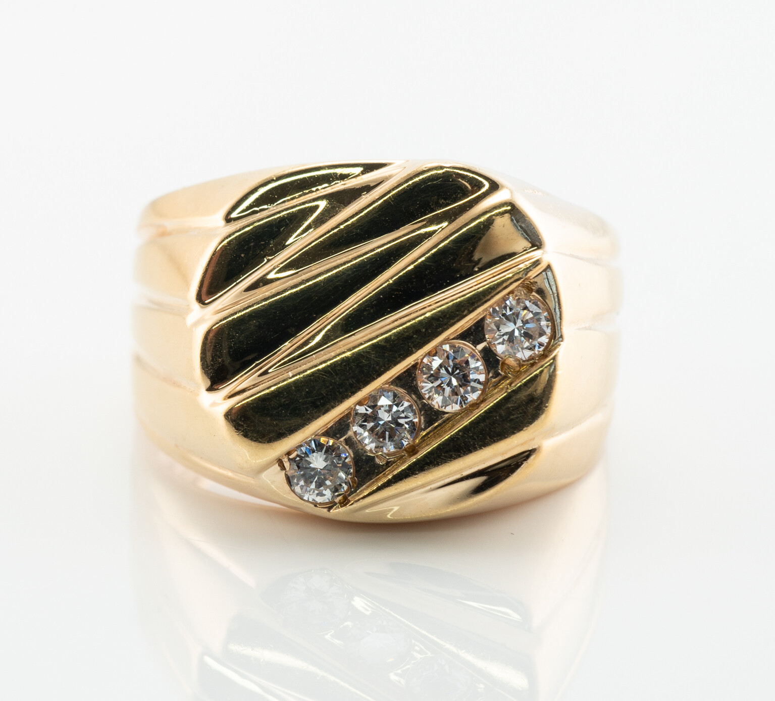 Mens Diamond Ring 14K Gold Band Vintage Estate - image 1