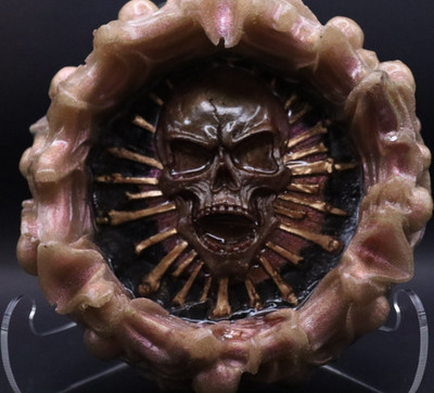 Gothic Skull Resin Ashtray Purple Black Gold Round Indoor Decorative Collectible