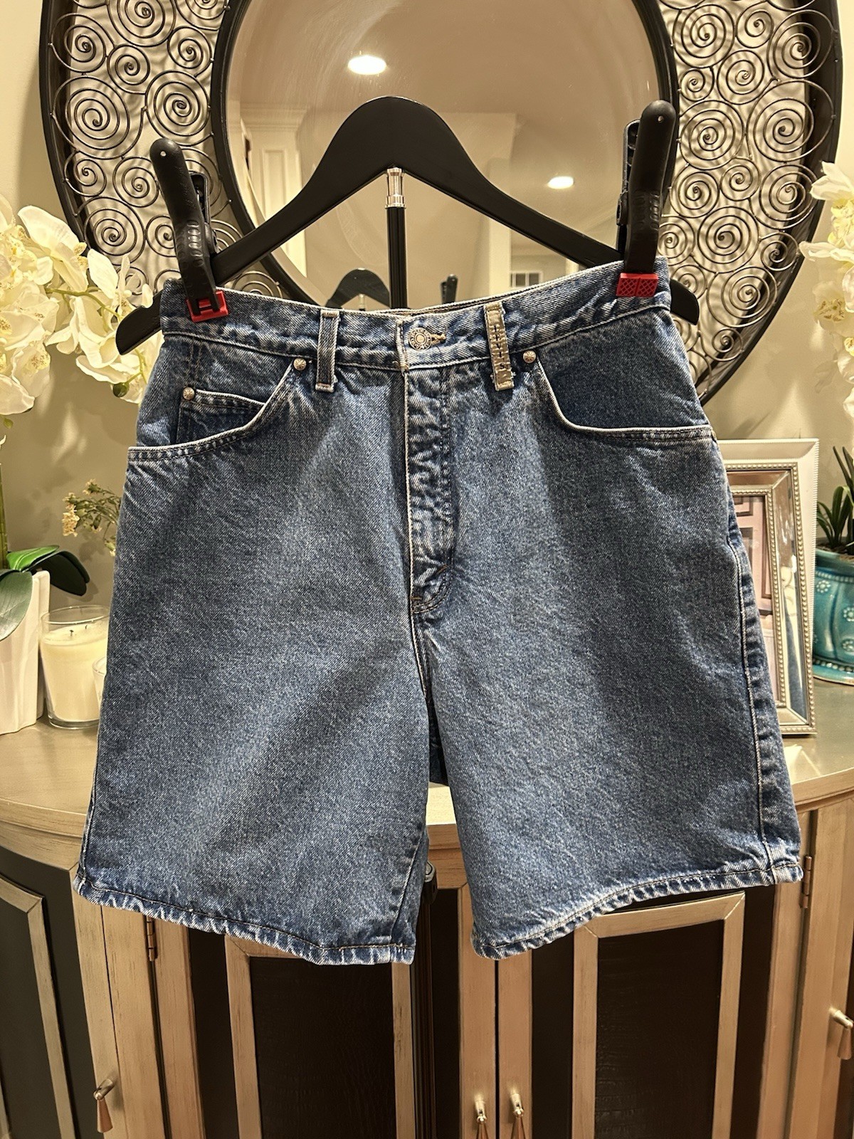 LEVIS  Women's Denim Shorts Size 12 Made USA high Waist Bermuda Mom Jeans Shorts