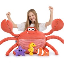 Karister 4Pcs Giant Crab Plush Toy Set, 43.3" Weighted 43.3 inches, Red