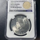 1923 Silver Peace Dollar "Original Bag Fragment"  NGC Brilliant UNC