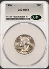 1936 WASHINGTON QUARTER CAC MS64 626564