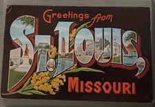Greetings From St Louis Missouri Linen Postcard Large Letter Posted 1945 Vintage