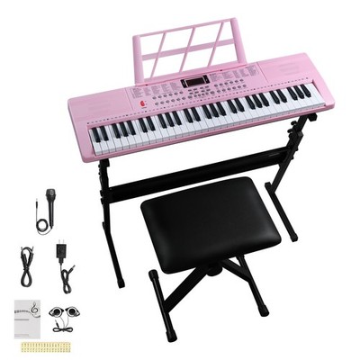 Glarry Elektronisches Keyboard mit 61 Tasten & Ständer & Hocker Komplettes Rosa