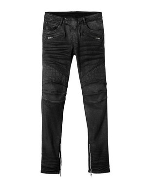 Balmain X H&M Runaway Coated Biker Black Denim Jeans Size 32 Very Rare