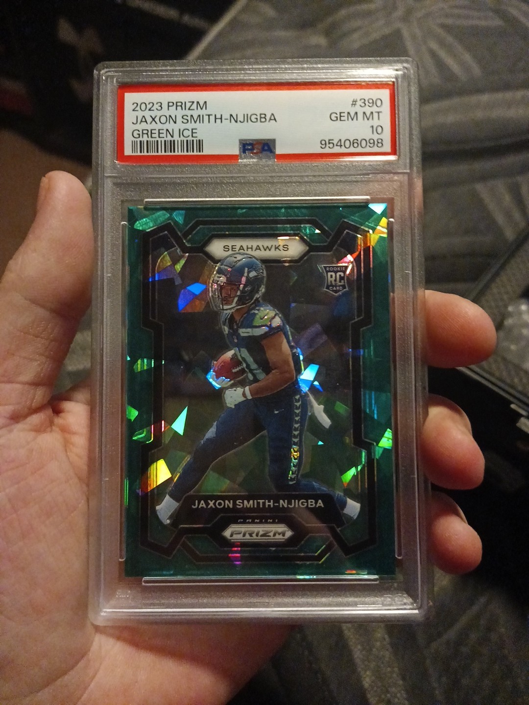 2023 Jaxon Smith-Njigba Prizm Green Ice Gem Mint PSA 10 Rare RC #390 Rookie