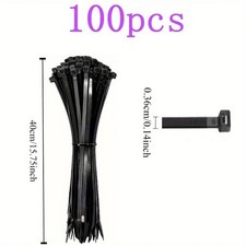 100pcs Black Cable Ties High Tensile Strength, Uv Resistant, Self-Locking