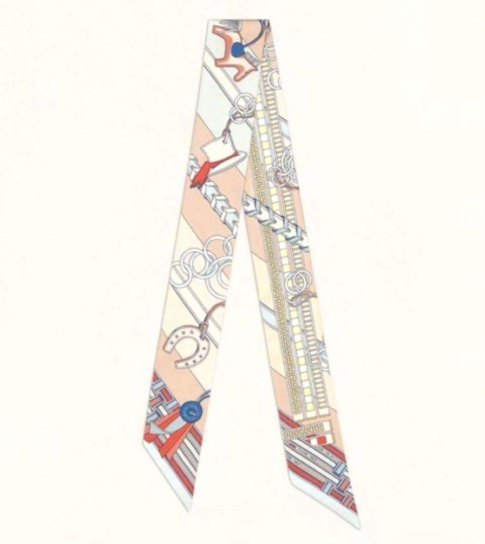 Hermes Twilly Silk Scarf in Brick with Charm Detail