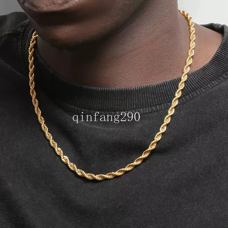 Collar de cadena de oro amarillo de 10 quilates de 3-5 mm para hombre de 18" 20" 22" 24" Foto 3 de 4