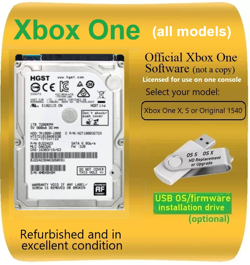 1TB Xbox One X, S & Original Xbox One Internal Hard Drive USB OS
