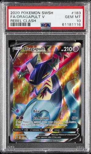 2020 POKEMON SWORD & SHIELD REBEL CLASH #183 FULL ART DRAGAPULT V PSA 10