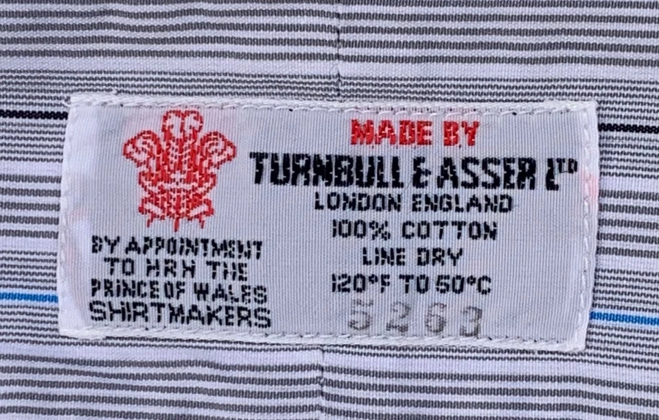 Camisa TURNBULL & ASSER Vintage Para Hombre LS Gris Rayas Puño Francés - Talla M Foto 3 de 4