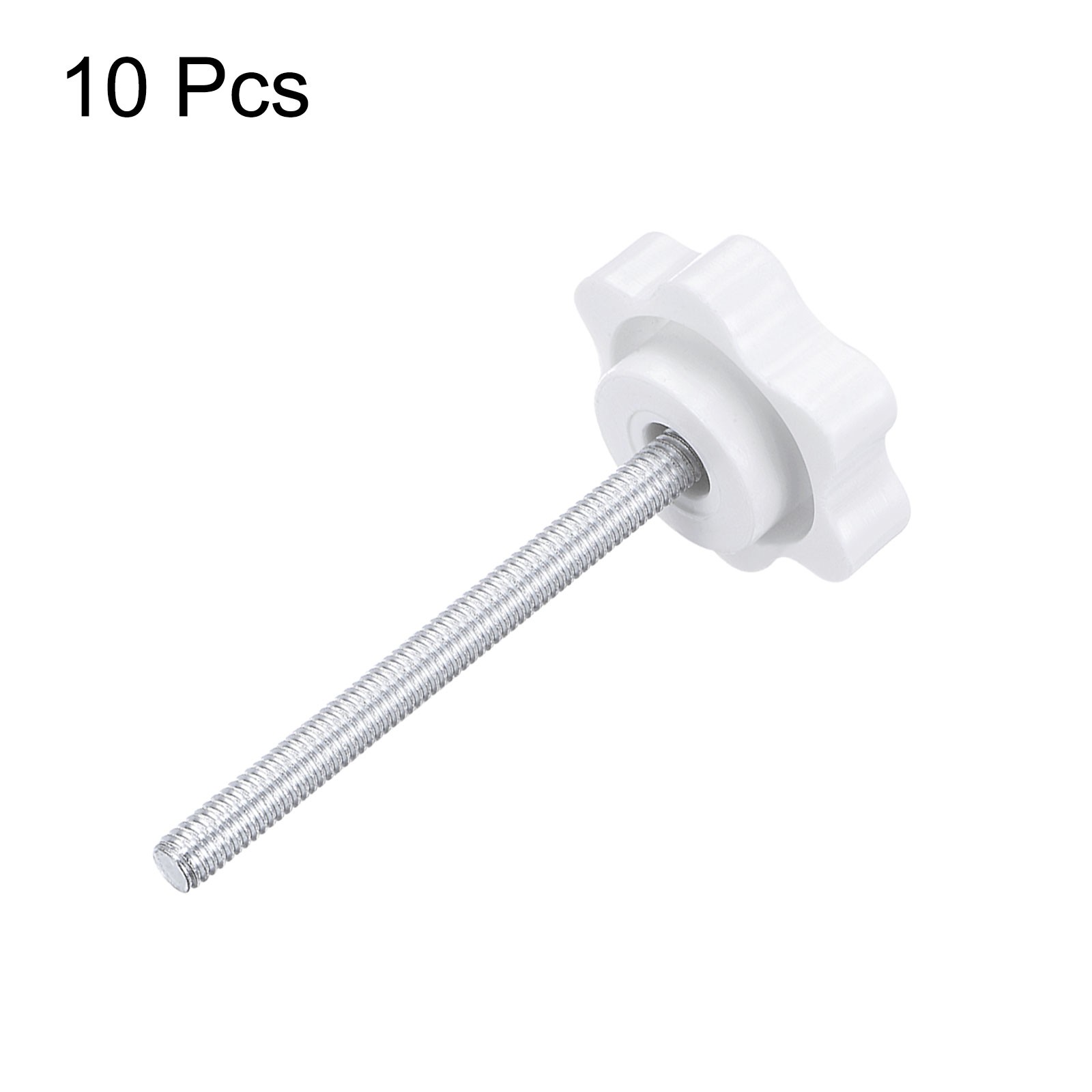 10pcs Star Knob M4 x 50mm Thread 25mm 6-Point Head Stud Hand Clamping Knob White