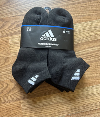 Adidas Men's No-Show Sock Ankle Anklet Athletic Sport 6 Pair Footwear (Black, L)