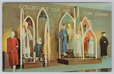 1964 New York World's Fair Collegiate Cap & Gown Exhibit Postcard - Hall of Edu.