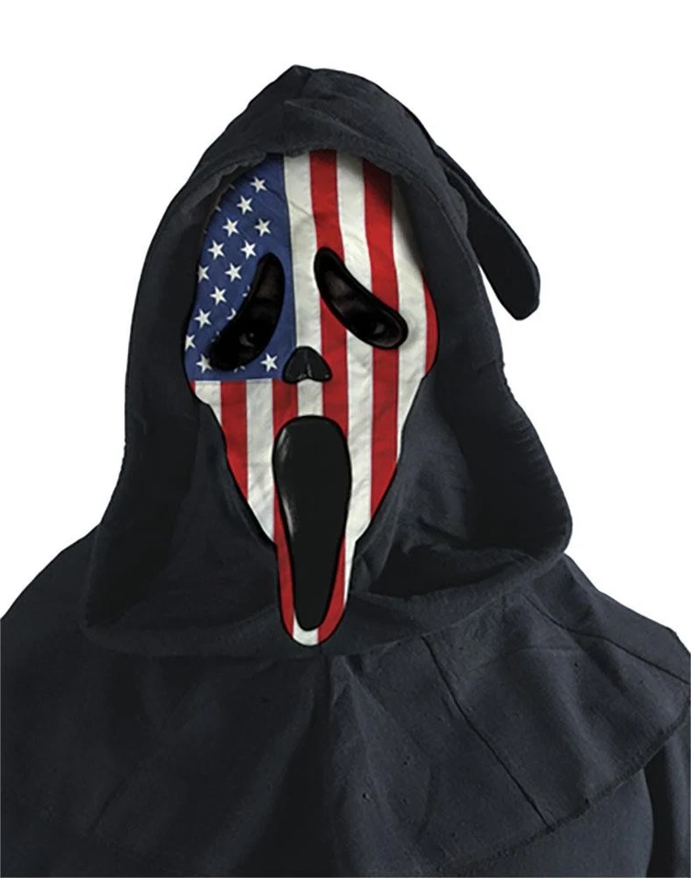 SCREAM MOVIE PATRIOTIC FLAG GHOST FACE MASK WITH HOOD COSTUME FW93512 NWT - Image 2 of 4