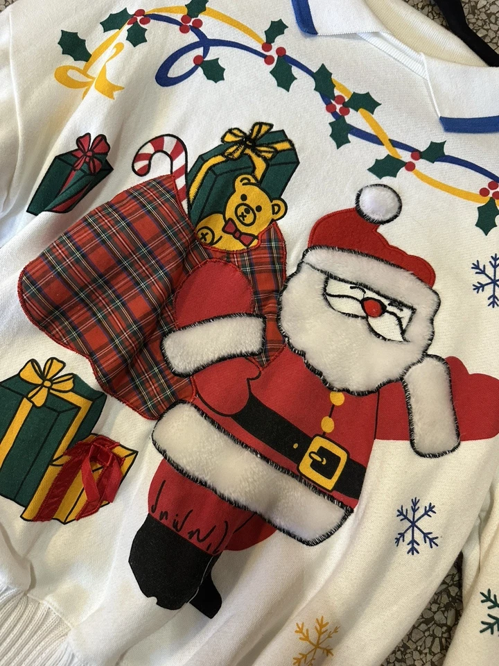 Suéter Sudadera Vintage Feo Navidad Santa Festivo Único Años 80 90 S/M Foto 3 de 4