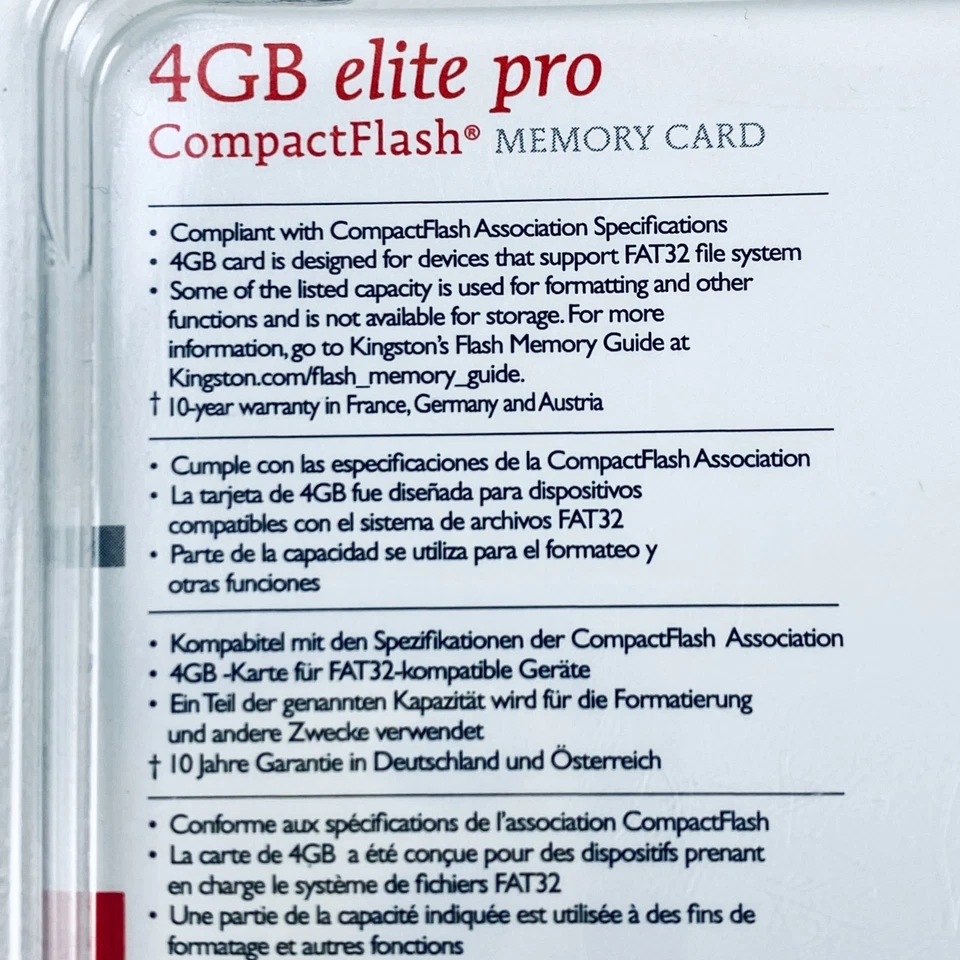 Two Kingston Elite Pro 4GB 133X 25MB/s Compact Flash (CF) Flash Card CF/4GB-S2 - Image 3 of 3