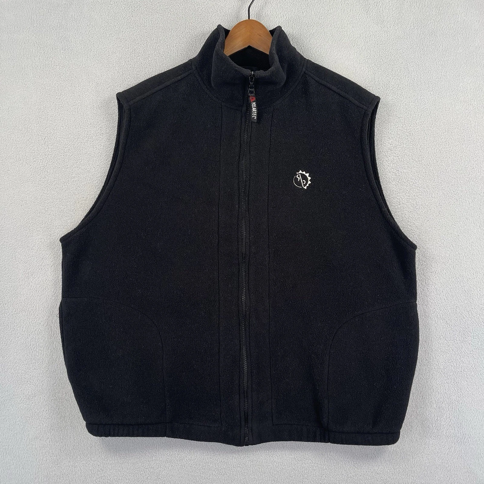 Vintage Polartec Fleece Vest Mens XL Black Full Zip Outdoor Pockets Mock Neck