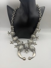 Vintage Squash Blossom White Stone Costume Silver Tone Necklace