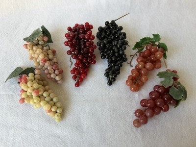 Vintage Faux Grape Cluster Lot 6 Plastic Resin Grapes Fruit Decor Mixed Colors